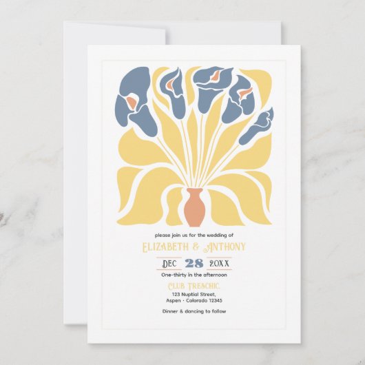 Lemon & Denim Abstract Floral Boho Wedding Kaart (Voorkant)