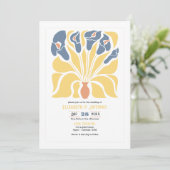 Lemon & Denim Abstract Floral Boho Wedding Kaart (Staand voorkant)