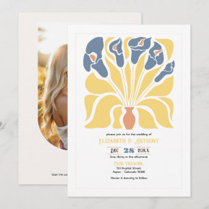 Lemon & Denim Abstracte Bloemrijke Boho Bruiloft Kaart