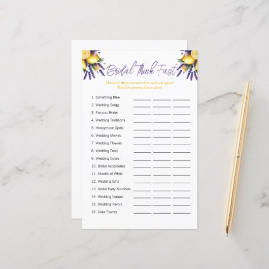 Lemon "Denk snel" Vrijgezellenfeest spel (Voorkant / Achterkant in situ)