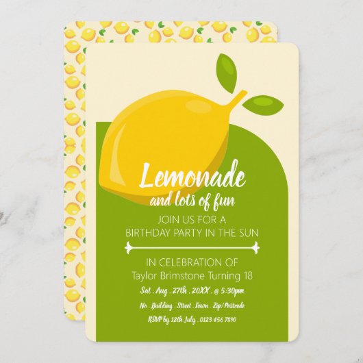 Lemon Design, limonade en veel leuke verjaardagen Kaart (Voorkant / Achterkant)