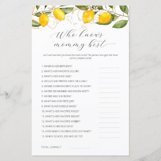 Lemon die mama het beste Baby shower spel kent (Voorkant)
