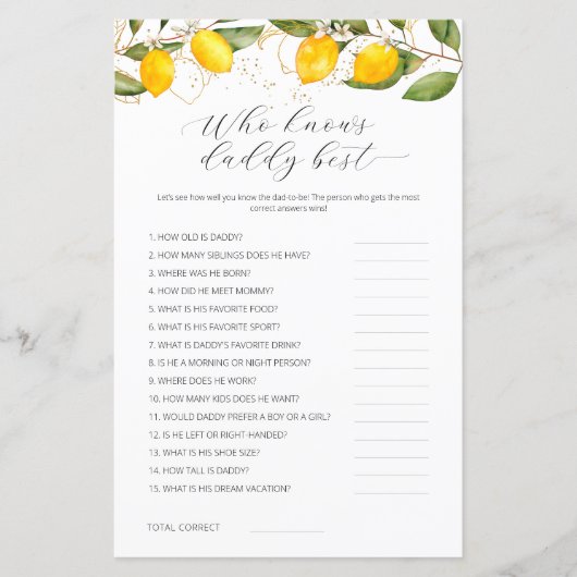 Lemon die papa het beste Baby shower spel kent (Voorkant)