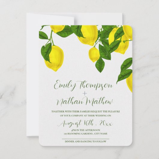 Lemon , donkergele Citrus Wedding Invitat Kaart (Voorkant)