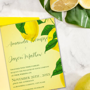 Lemon , donkergele citrusbruiloft kaart