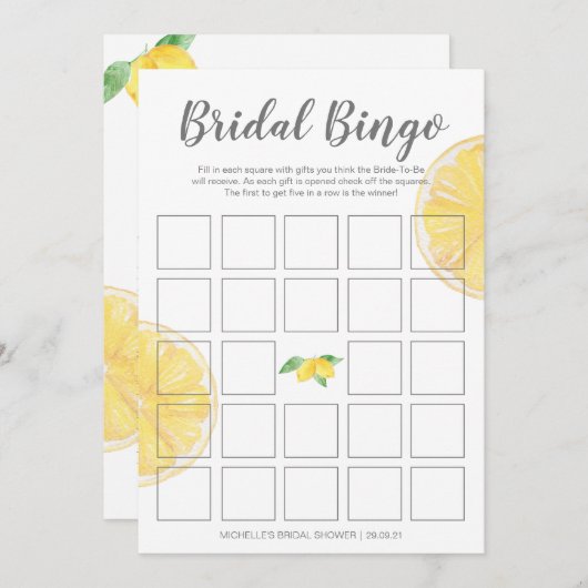 Lemon Double-Sided Bridal Bingo Shower Game Menu (Voorkant / Achterkant)