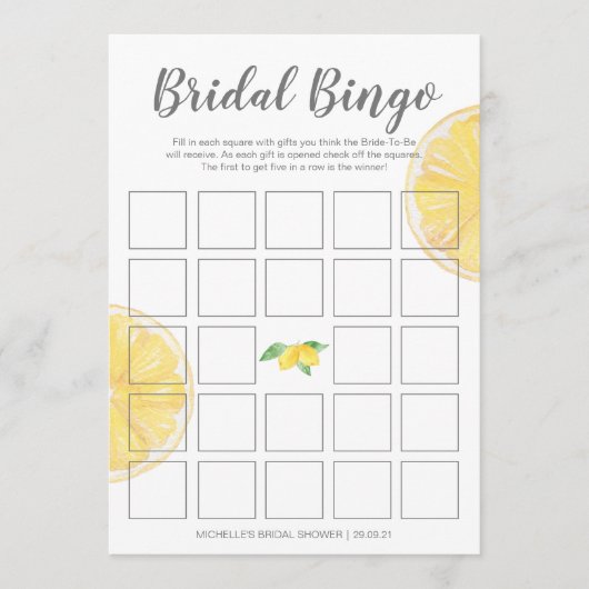 Lemon Double-Sided Bridal Bingo Shower Game Menu (Voorkant)