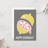 Lemon Driving Yellow Pink Birthday Kaart (Voorkant / Achterkant in situ)
