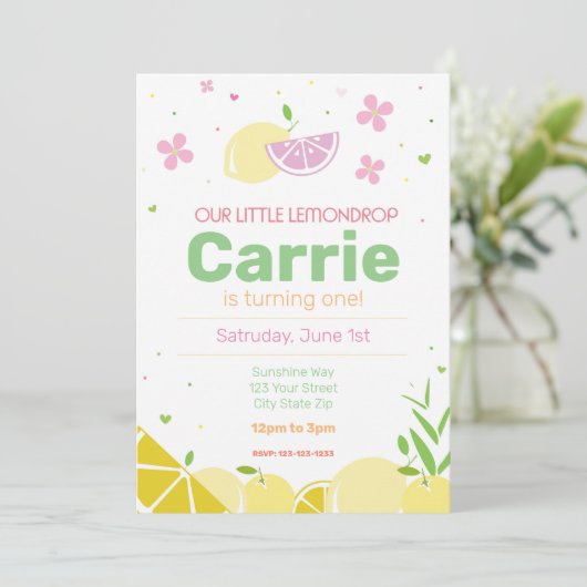 Lemon drop Birthday Party Invite Kaart (Staand voorkant)