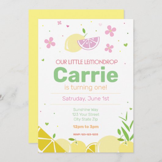 Lemon drop Birthday Party Invite Kaart (Voorkant / Achterkant)