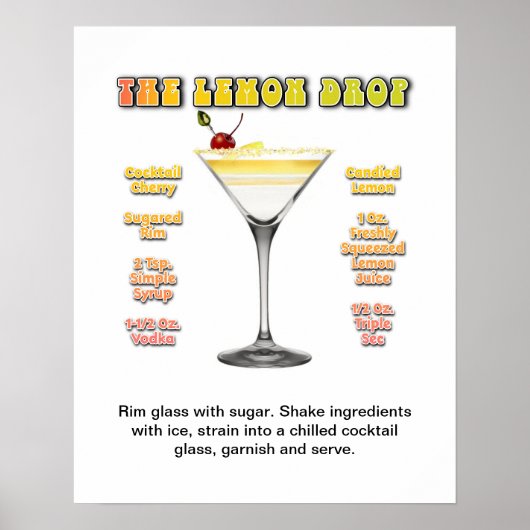 LEMON DROP MARTINI 16 "x20" Cocktail Recipe Art Poster (Voorkant)