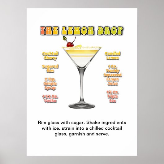 LEMON DROP MARTINI 18 x 24-inch Cocktail Recipe Ar Poster (Voorkant)