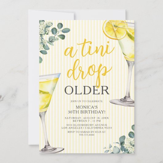 Lemon Drop Martini Adult Birthday Party Kaart (Voorkant)