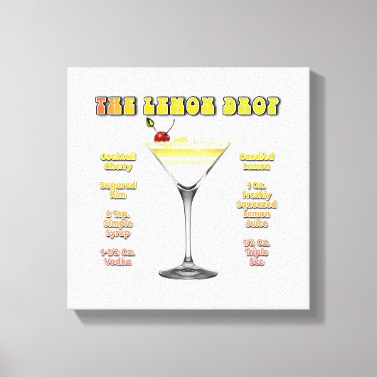 LEMON DROP MARTINI Cocktail Recipe Art 12 "x12" Canvas Afdruk (Voorkant)