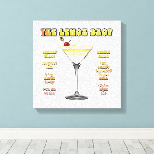LEMON DROP MARTINI Cocktail Recipe Art 12 "x12" Canvas Afdruk (Insitu (Houten vloer))