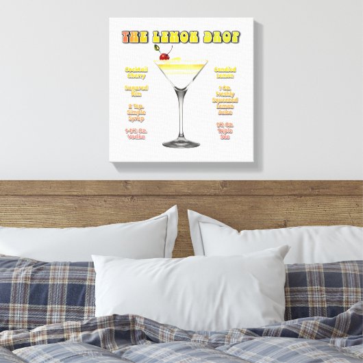 LEMON DROP MARTINI Cocktail Recipe Art 12 "x12" Canvas Afdruk (Insitu (Slaapkamer))