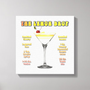 LEMON DROP MARTINI Cocktail Recipe Art 12 "x12" Canvas Afdruk