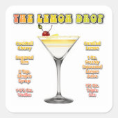 LEMON DROP MARTINI Cocktail Recipe Art  Vierkante Sticker (Voorkant)