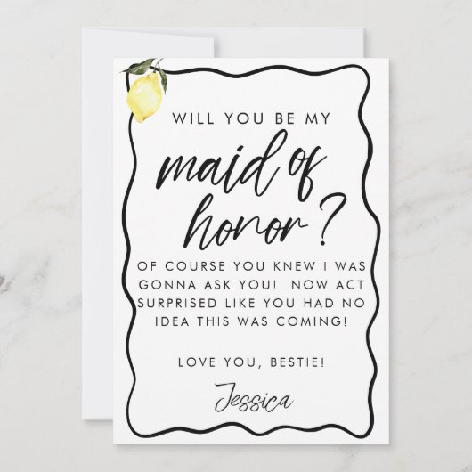 Lemon Drop Martini Maid of Honor Proposal Kaart (Achterkant)