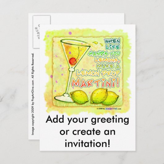 Lemon Drop Martini Uitnodiging Briefkaart (Voorkant / Achterkant)