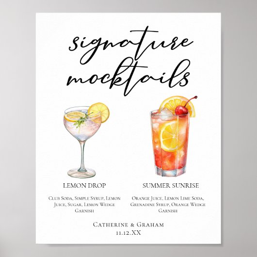 Lemon Drop Summer Sunrise Bruiloft Mocktails Menu Poster (Voorkant)
