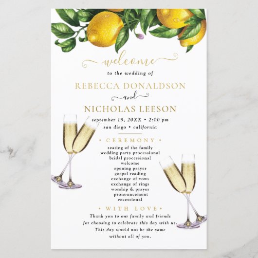 Lemon Elegant Calligraphy Wedding Programme (Voorkant)