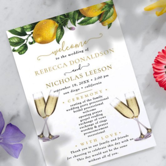 Lemon Elegant Calligraphy Wedding Programme