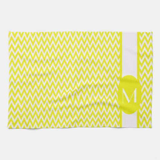 Lemon Elegant Chevron Design met monogram Theedoek (Horizontaal)