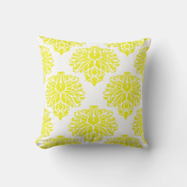Lemon Elegant Damask Kussen (Voorkant)
