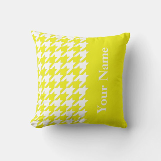 Lemon Elegant Houndstooth met naam Kussen (Voorkant)