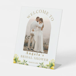Lemon Elegant Modern Welkom Vrijgezellenfeest foto Reclamebord Met Voetstuk