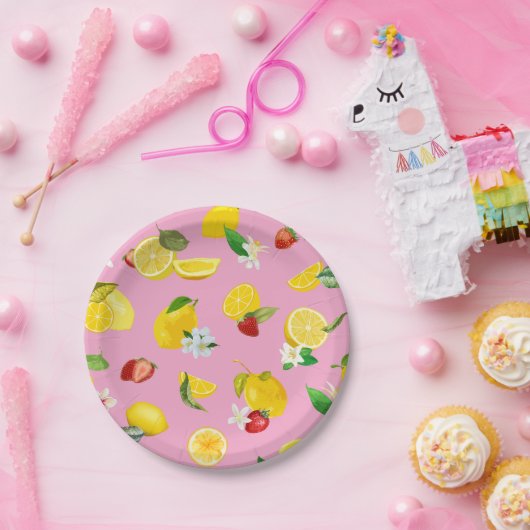 Lemon en aardbei 1 papieren bordje (Feest)