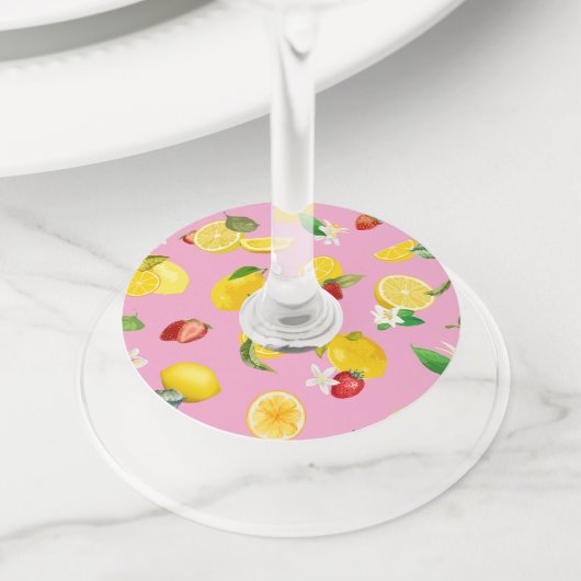 Lemon en aardbei 1 wijnglaslabel (Dichtbij)