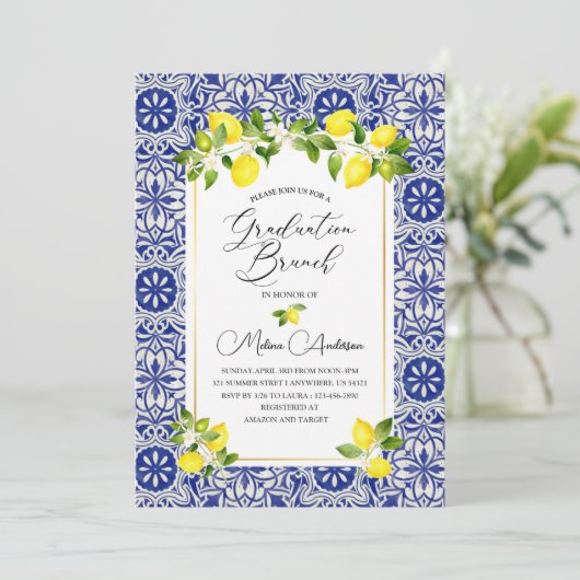 Lemon en afstuderen van blauwe mozaïekriem kaart (Staand voorkant)