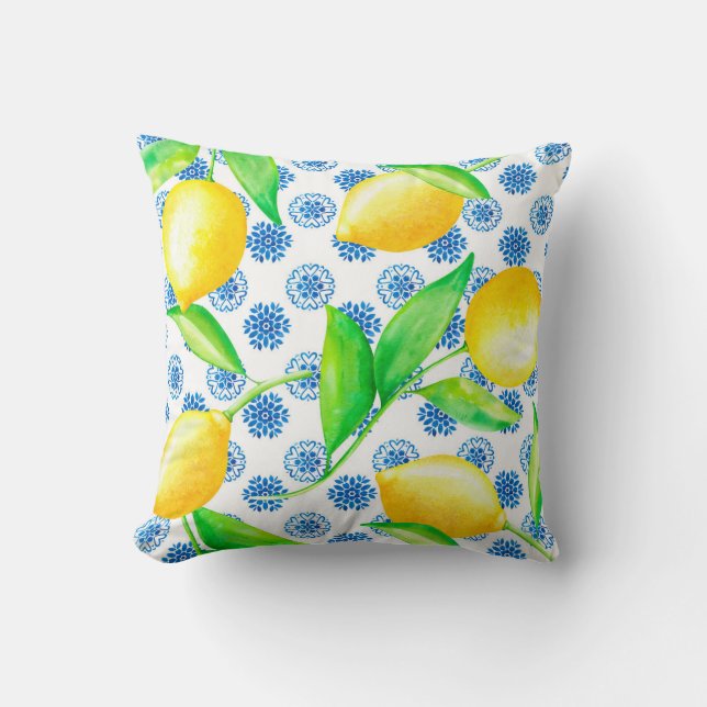 Lemon en Azulejos Blue en White Kussen (Voorkant)