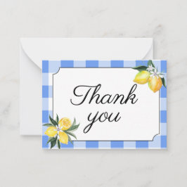 Lemon en Blauw Gingham Bedankkaart Notitiekaartje