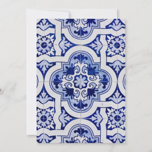 Lemon en blauwe Spaanse tegel uitnodiging (Achterkant)