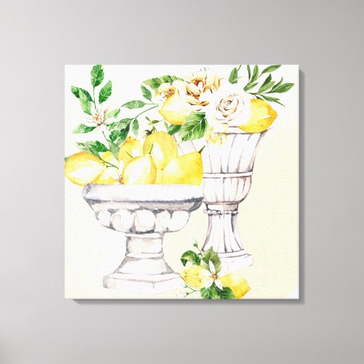Lemon en bloemen in de waterverf Middellandse Zee Canvas Afdruk (Voorkant)