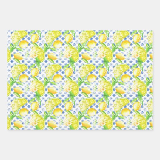 Lemon en Blue Azulejos Pattern Inpakpapier Vel (Voorkant 3)