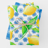 Lemon en Blue Azulejos Pattern Inpakpapier Vel (In situ)