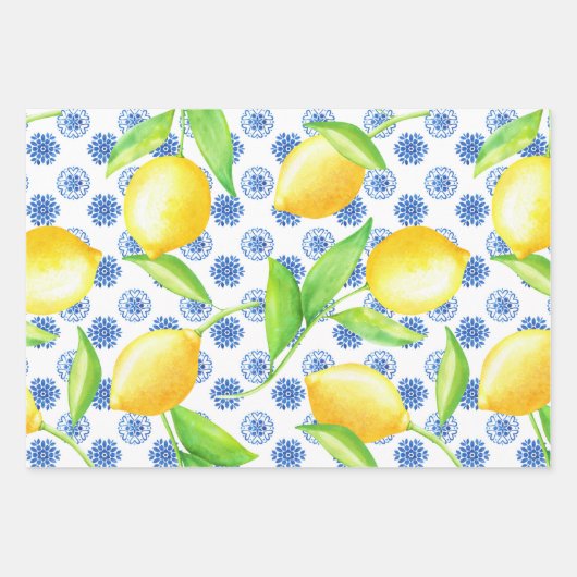 Lemon en Blue Azulejos Pattern Inpakpapier Vel (Voorkant)