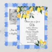 Lemon en Blue Gingham 50ste verjaardag Kaart (Voorkant / Achterkant)