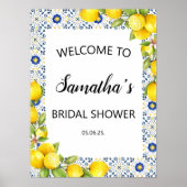 Lemon en Blue Tegels Vrijgezellenfeest Welkomsttek Poster (Voorkant)