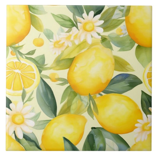Lemon en Daisy Waterverf Patroon Tegeltje (Voorkant)