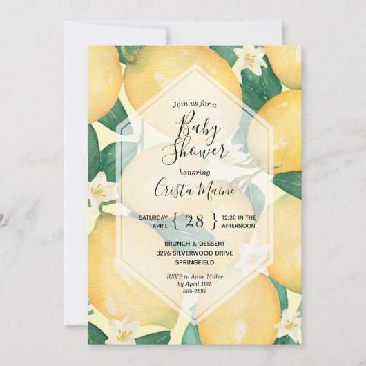 Lemon en Greenery Baby Shower-uitnodigingen (Voorkant)