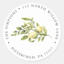 Lemon en Greenery Return Address Ronde Sticker