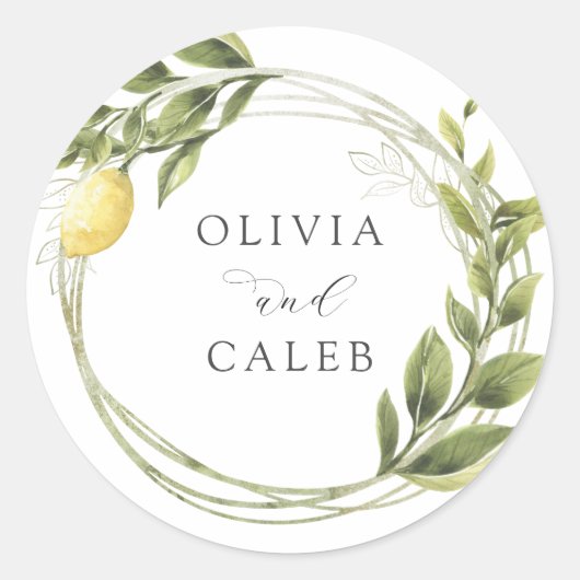  Lemon en Greenery Wedding Ronde Sticker (Voorkant)