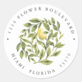 Lemon en Leaves | Chic Botanical Return-adres Ronde Sticker (Voorkant)