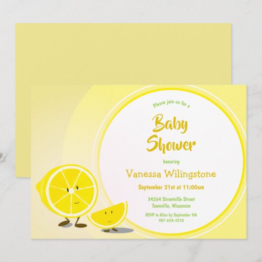 Lemon en Lemon Slice Baby shower Invitation Kaart (Voorkant / Achterkant)