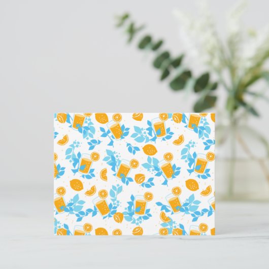 Lemon en Lemonade Blue Floral Pattern Briefkaart (Staand voorkant)